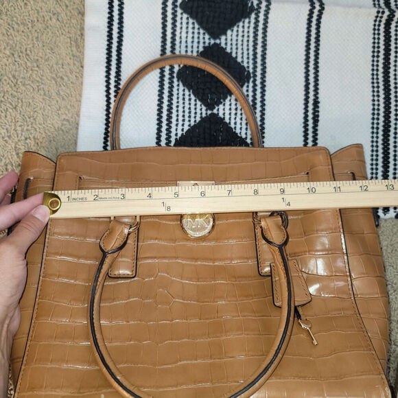 Michael Kors Hamilton Embossed-Leather Satchel in Acorn - Picture 15 of 16